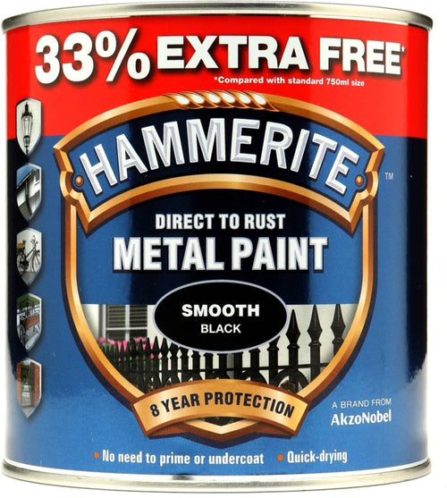 HAMMERITE METAL  PAINT SMOOTH 750ml + 33% Free Black