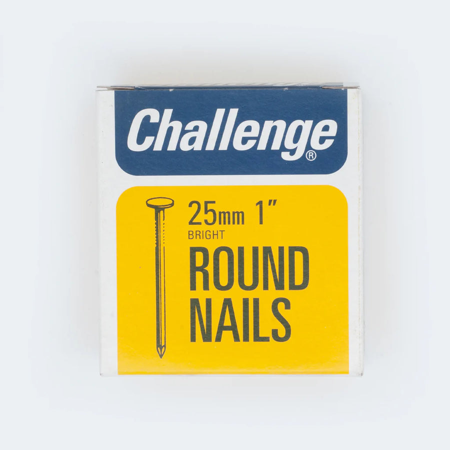 Challenge Round Wire Nails - Bright Steel (Box Pack)  25MM
