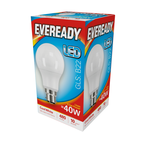 BULBS LED GLS 40W 480lm B22  COOL WHITE