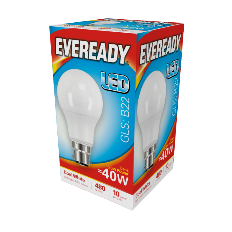 BULBS LED GLS 40W 480lm B22  COOL WHITE