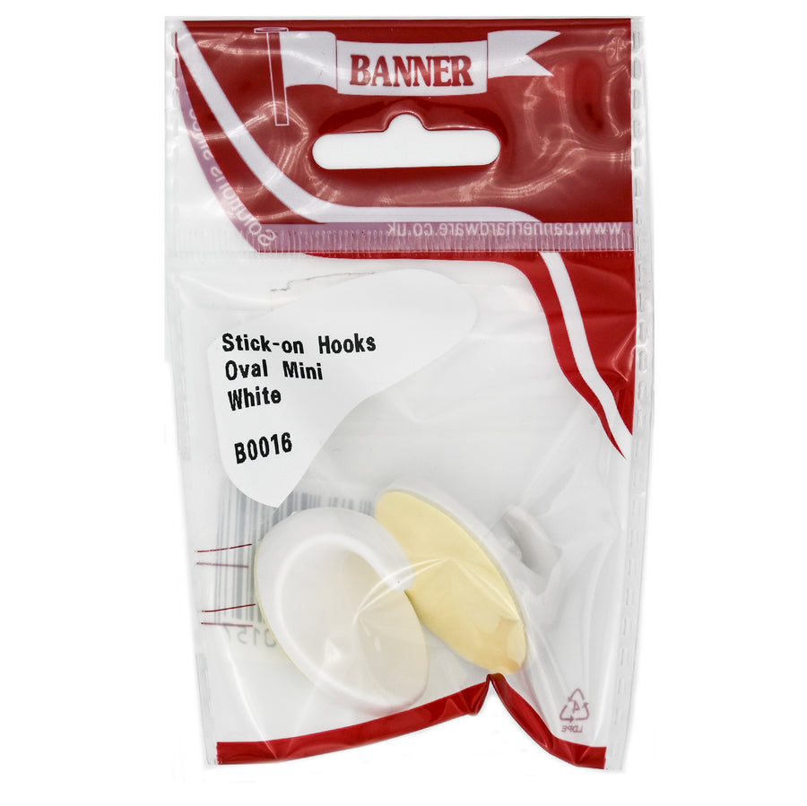 Stick-on Hooks Oval Small White (2 Pack)