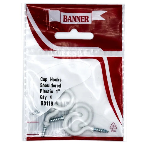 Cup Hooks Shouldered White 1-inch
