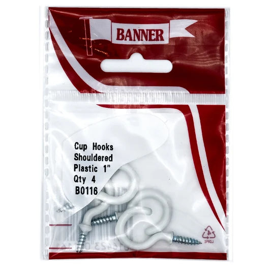 Cup Hooks Shouldered White 1-inch