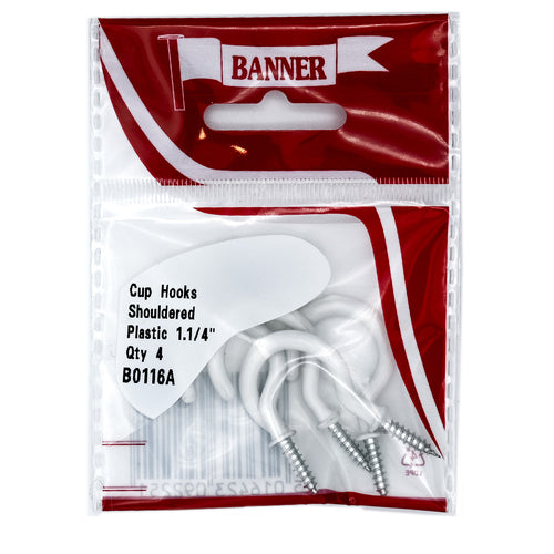 Cup Hooks Shouldered White 1.1/4-inch