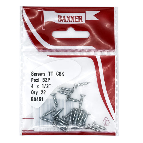 Screws Twin Thread CSK Pozi BZP 4 x 1/2-inch (22 Pack)