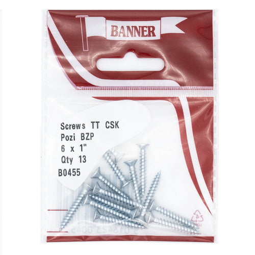 Screws Twin Thread CSK Pozi BZP 6 x 1-inch (13 Pack)