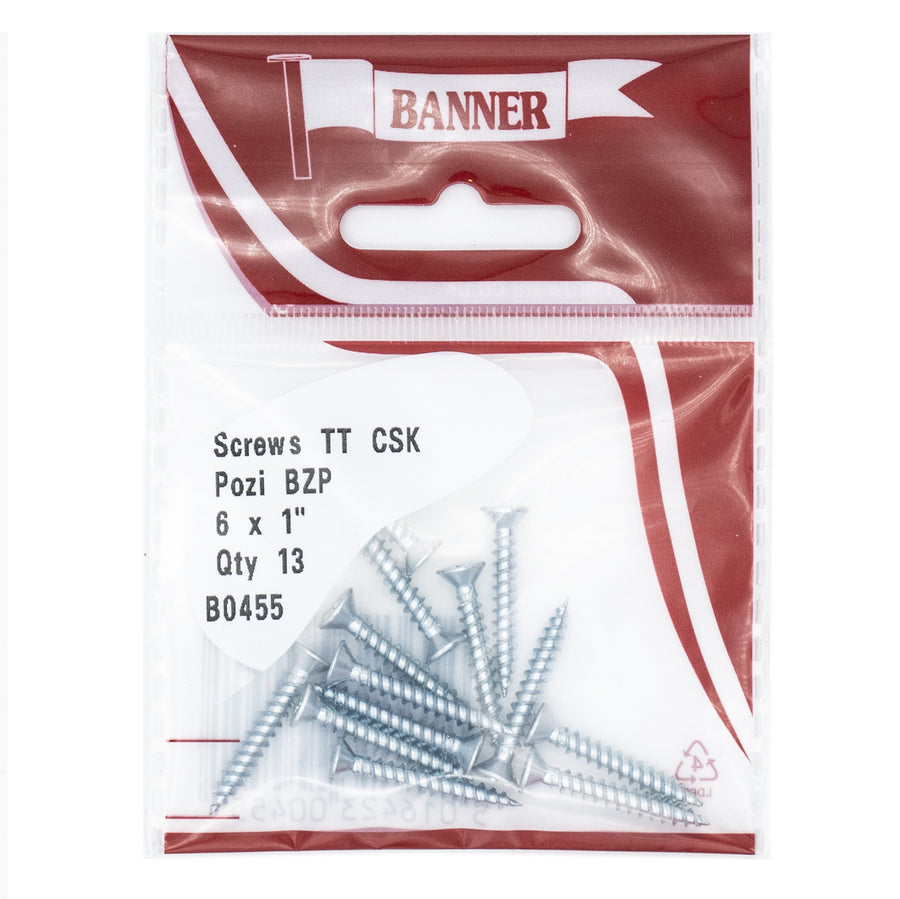 Screws Twin Thread CSK Pozi BZP 6 x 1-inch (13 Pack)