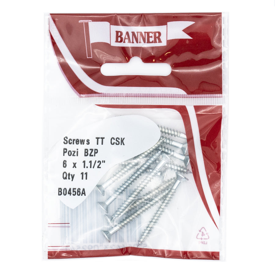 Screws Twin Thread CSK Pozi BZP 6 x 1.1/2-inch