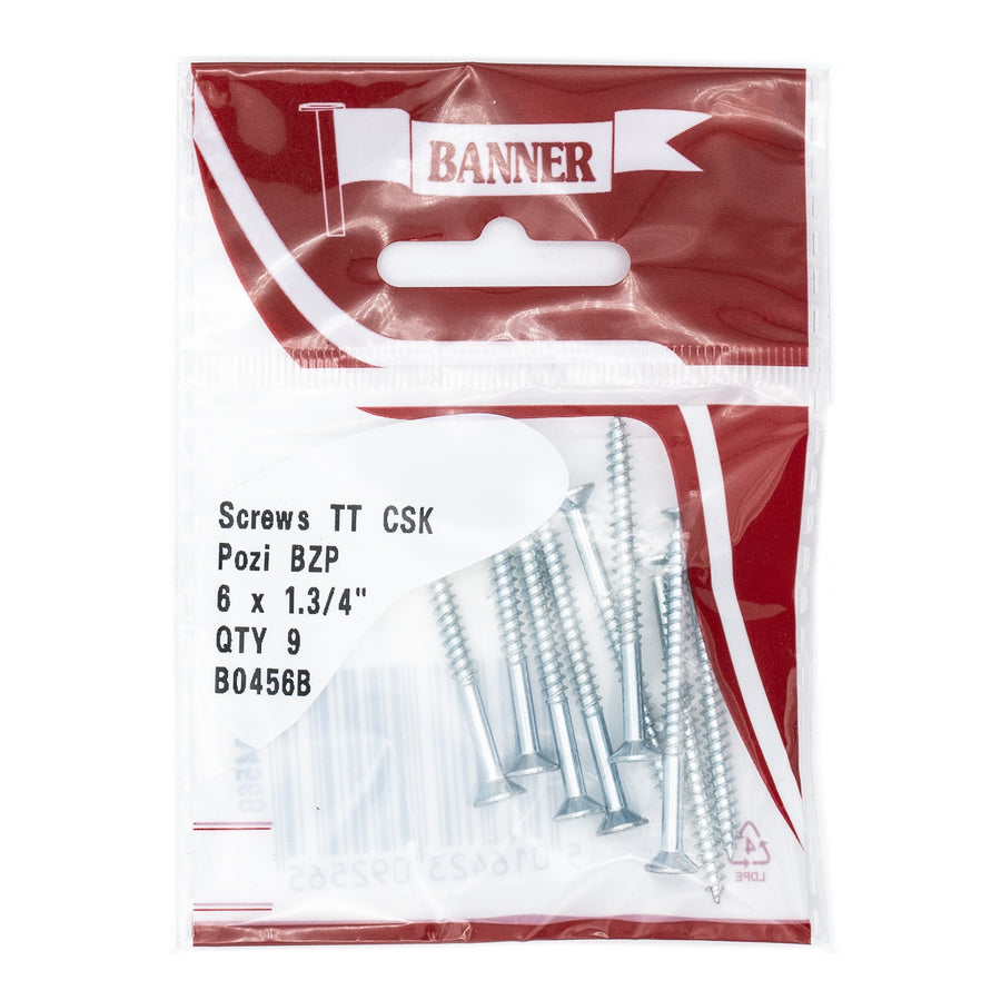 Screws Twin Thread CSK Pozi BZP 6 x 1.3/4-inch
