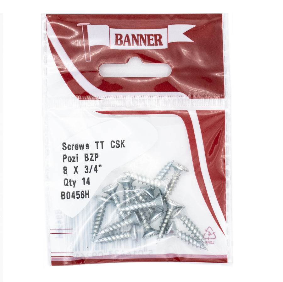 Screws Twin Thread CSK Pozi BZP 8 x 3/4-inch (14 Pack)