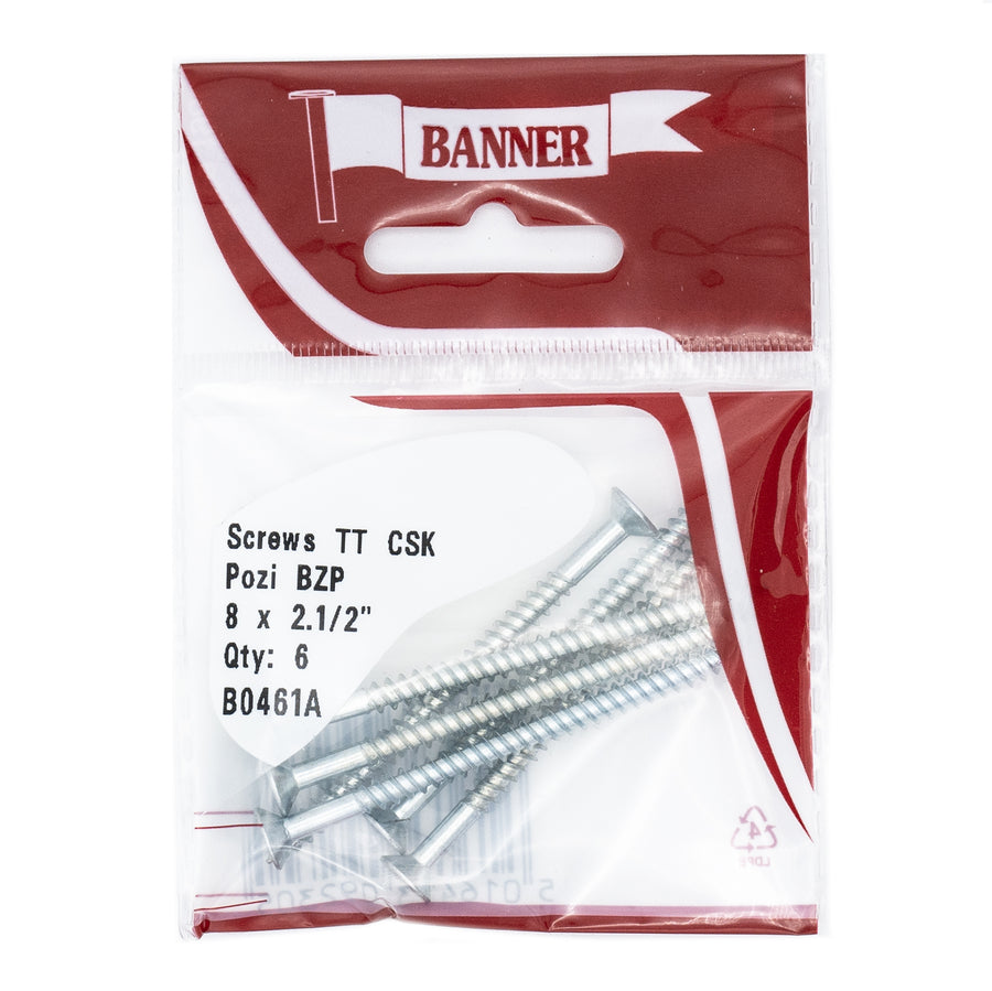 Screws Twin Thread CSK Pozi BZP 8 x 2.1/2-inch