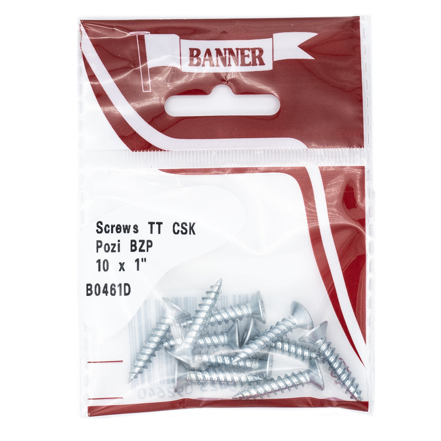 Screws Twin Thread CSK Pozi BZP 10 x 1-inch (10 Pack)