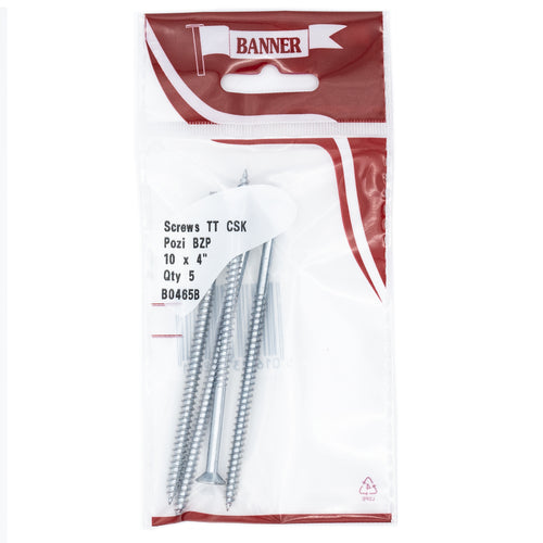 Screws Twin Thread CSK Pozi BZP 10 x 4-inch (4 Pack)