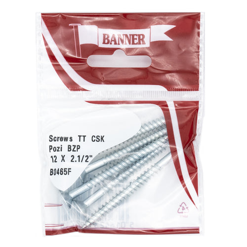Screws Twin Thread CSK Pozi BZP 12 x 2.1/2-inch (5 Pack)
