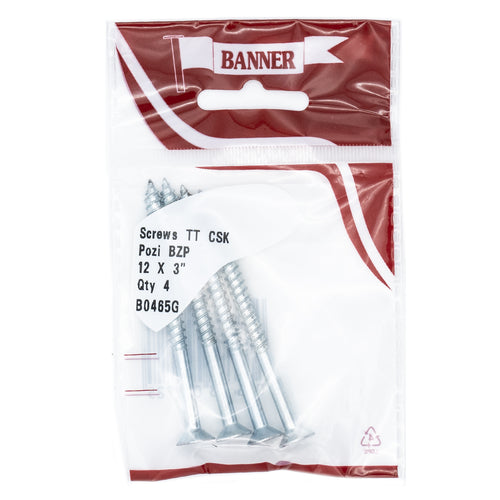 Screws Twin Thread CSK Pozi BZP 12 x 3-inch