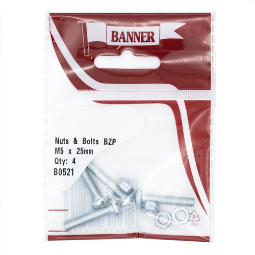 Nuts & Bolts Slotted Pan Head BZP M5 x 25mm (4 Pack)