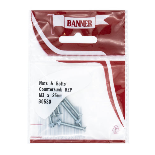 Nuts & Bolts CSK Head BZP M3 x 25mm (6 Pack)