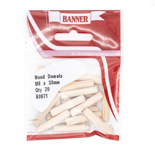 Wood Dowels M6 x 30mm (12 Pack)