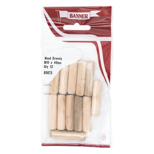 Wood Dowels M10 x 40mm (12 Pack)