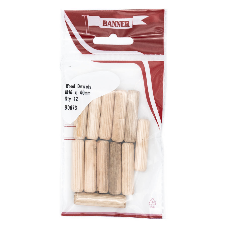 Wood Dowels M10 x 40mm (12 Pack)