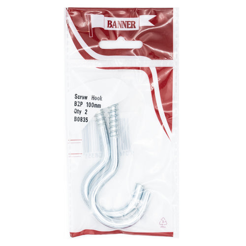 Screw Hook 100mm BZP (2 Pack)