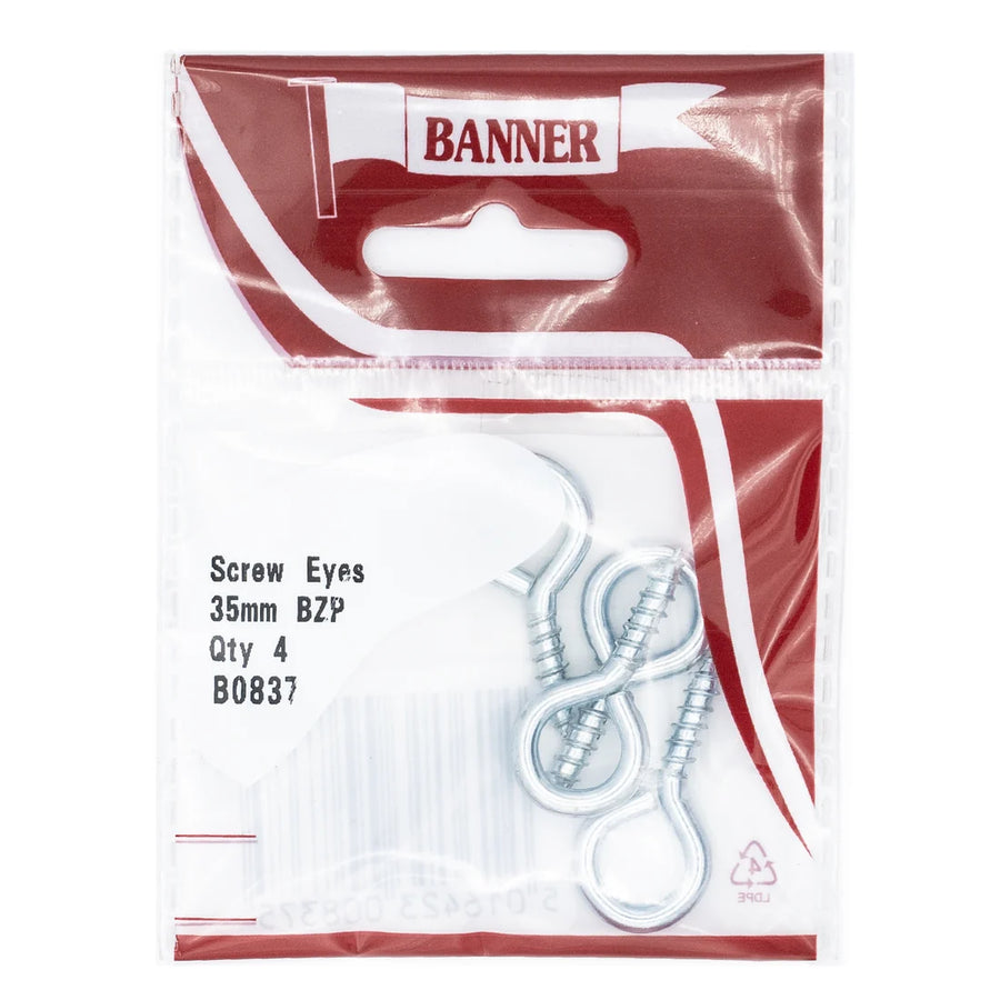 Screw Eyes 35mm BZP (4 Pack)