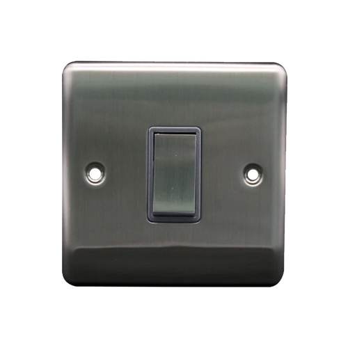 1G 2Way 10A Switch Brushed Chrome Grey Insert