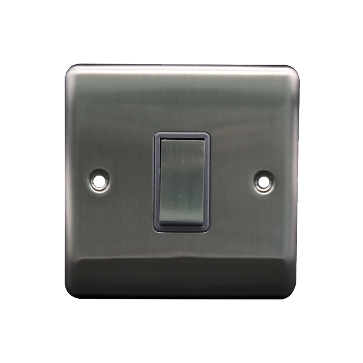 1G 2Way 10A Switch Brushed Chrome Grey Insert