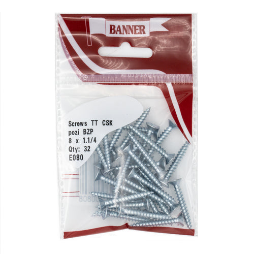 Screws Twin Thread CSK Pozi BZP 8 x 1.1/4-inch (10 Pack)