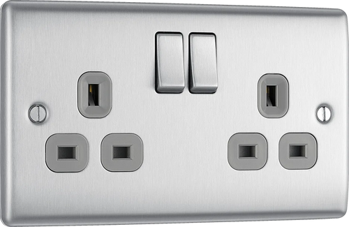 DOUBLE  SOCKET  BRUSHED  STEEL