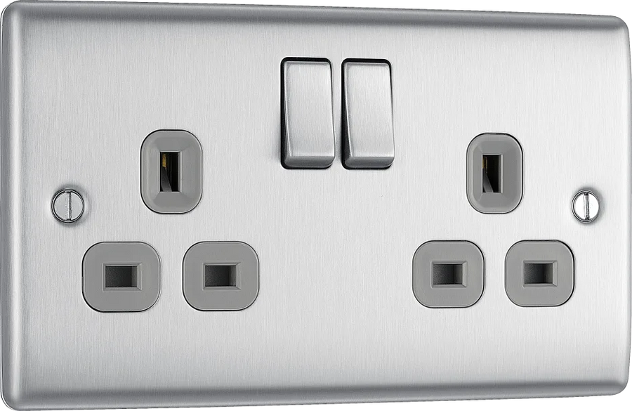 DOUBLE  SOCKET  BRUSHED  STEEL