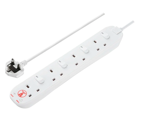 Masterplug Switched Extension Lead 4 Gang 2m White