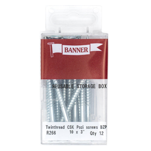 Screws Twin Thread CSK Pozi BZP 10 x 3-inch (5 Pack)
