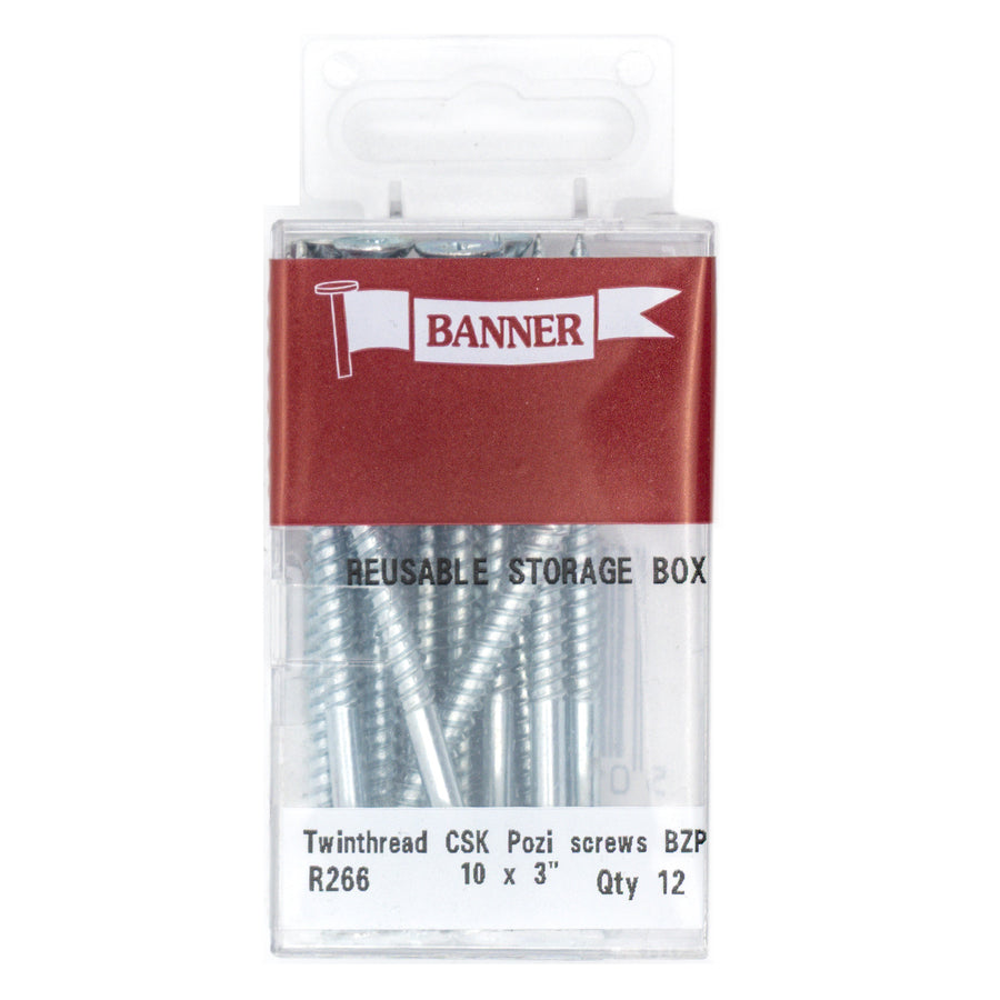 Screws Twin Thread CSK Pozi BZP 10 x 3-inch (5 Pack)