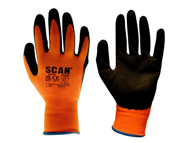 ORANGE  FOAM LATEX COATED GLOVE SIZE 10