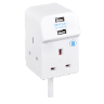 EXTENSION LEAD WHITE 3SKT 2MTR 13A USB COMPACT