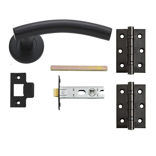 BLK TURIN LEVER ON  ROSE (ARCHED) LATCH DOOR  PACK